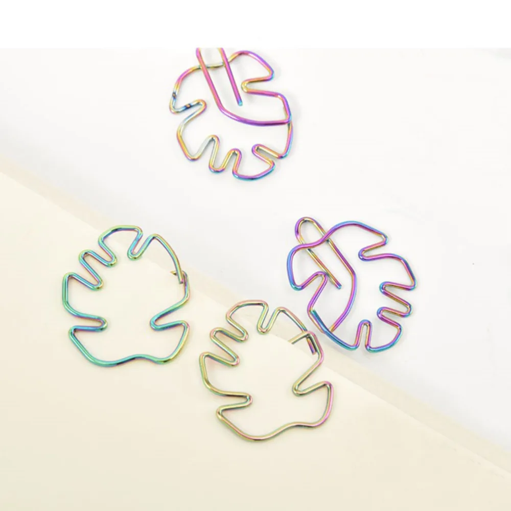 

8pcs Colorful Paper Clips Monstera Shape Clips for Office School Notebook Agenda Pad