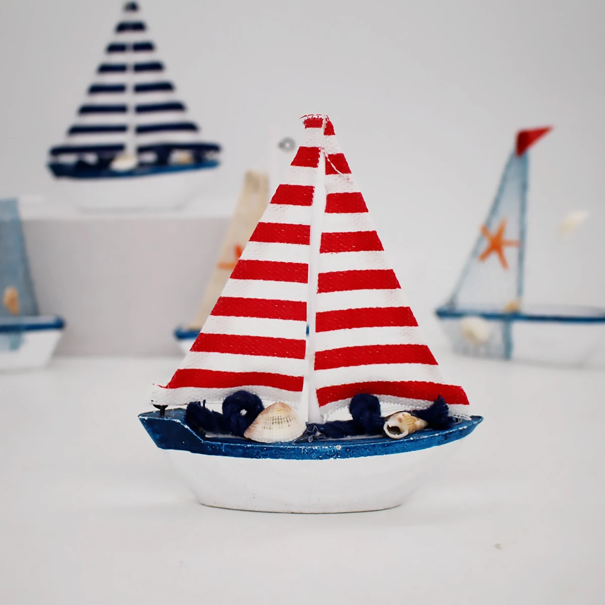 Cute Mini Sailing Boat Model Nautical Home Decor Cloth Sailboat Flag Table Ornament Wood Crafts Toy Kids Gift Drop ship | Дом и сад