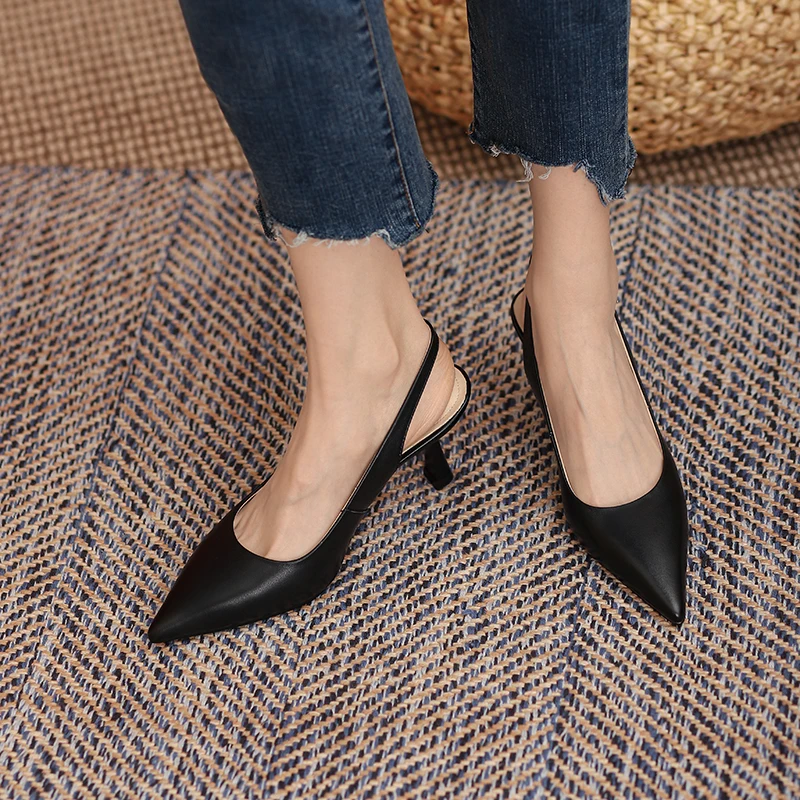 

ZVQ Woman summer New Style Fashion Mature Genuine Leather Sandals Pointed Toe Solid color Concise Comfortable ventilation