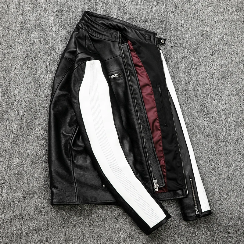 2020 Черная Мужская облегающая кожаная гоночная куртка размера плюс XXXXL из