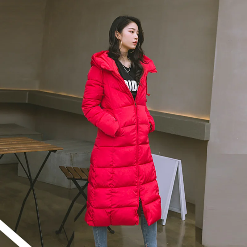 

2021 Winter Women Jacket X-long Hooded Cotton Padded Female Coat High Quality Warm Outwear Womens Parka Manteau Femme Hiver