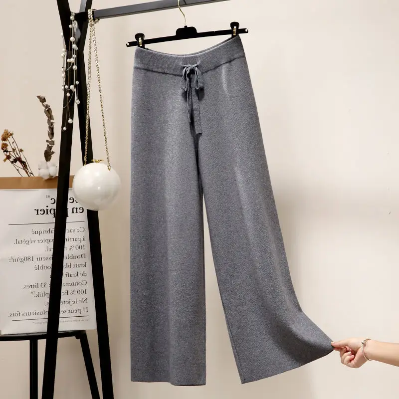 

New Warm Soft Knitted Wide-leg Pants Women's Autumn 2021 Winter Thick Warm Knitted Loose Pants for Womens Casual Pants Y110
