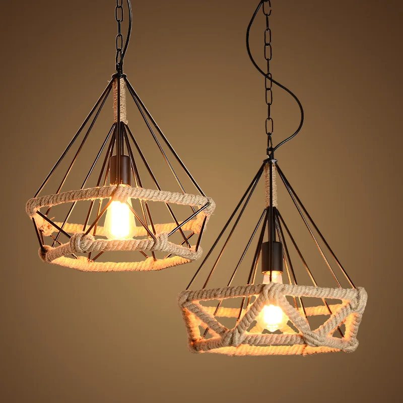 

Industry Wind Hemp Rope A Chandelier Loft Personality Originality Restaurant Hot Pot Shop Wrought Iron Cage A Chandelier
