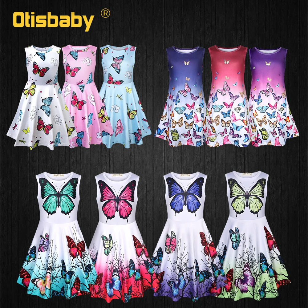 

Holiday Girls Butterfly Dress Butterflies Vest Print Casual Dress Christmas Infant Girl Cute Clothing Fancy Fairy Party Dress