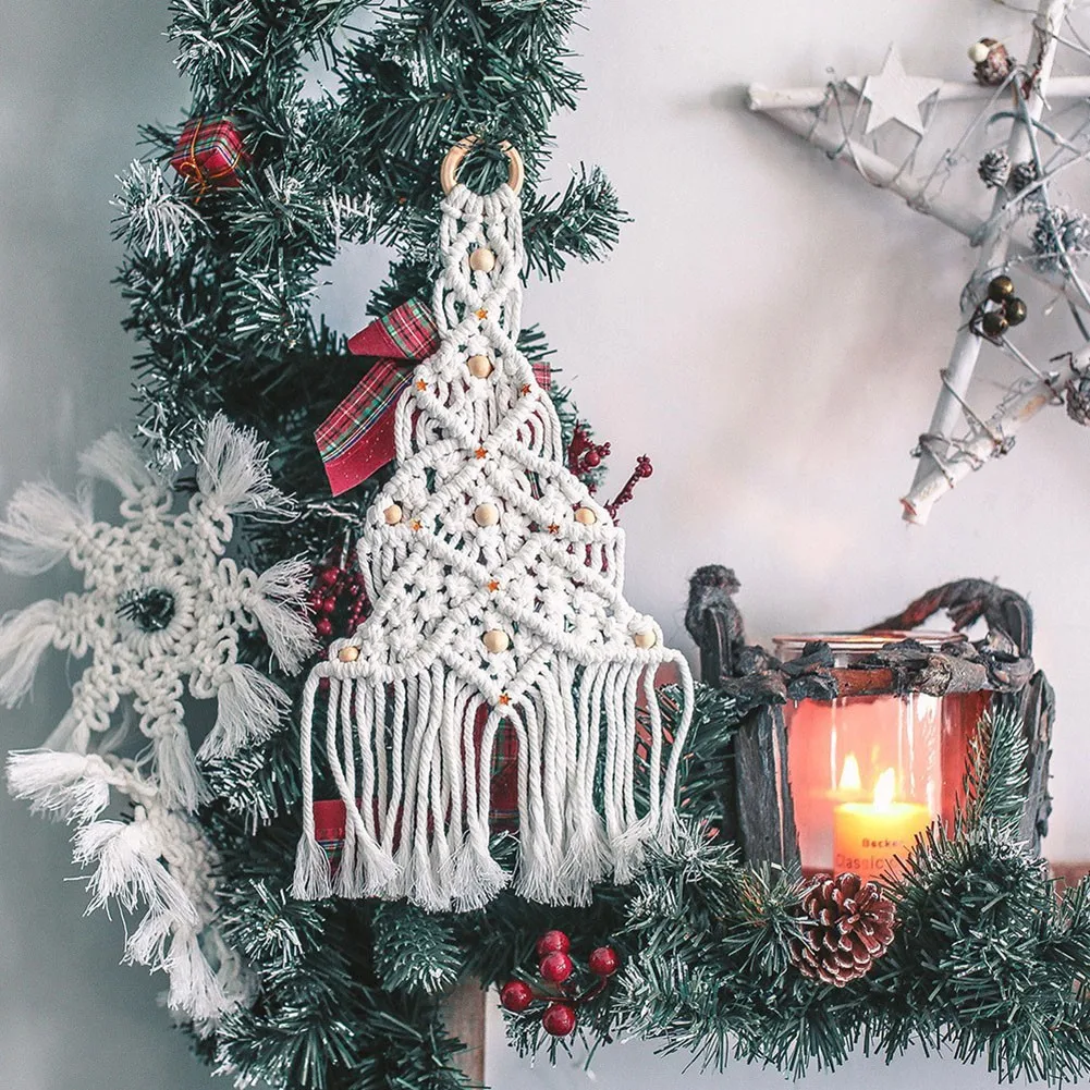 

Hand-Woven Nordic Cotton Christmas Tree Wall Hanging Tapestry Pendant Christmas Tree Drop Ornament New Year Party Home Decor