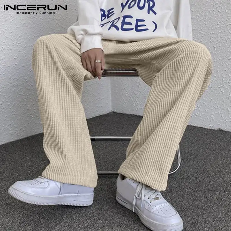 

2022 Men Pants Joggers Elastic Waist Solid Color Pockets Casual Trousers Men Streetwear Loose Folds Straight Pants S-5XL INCERUN