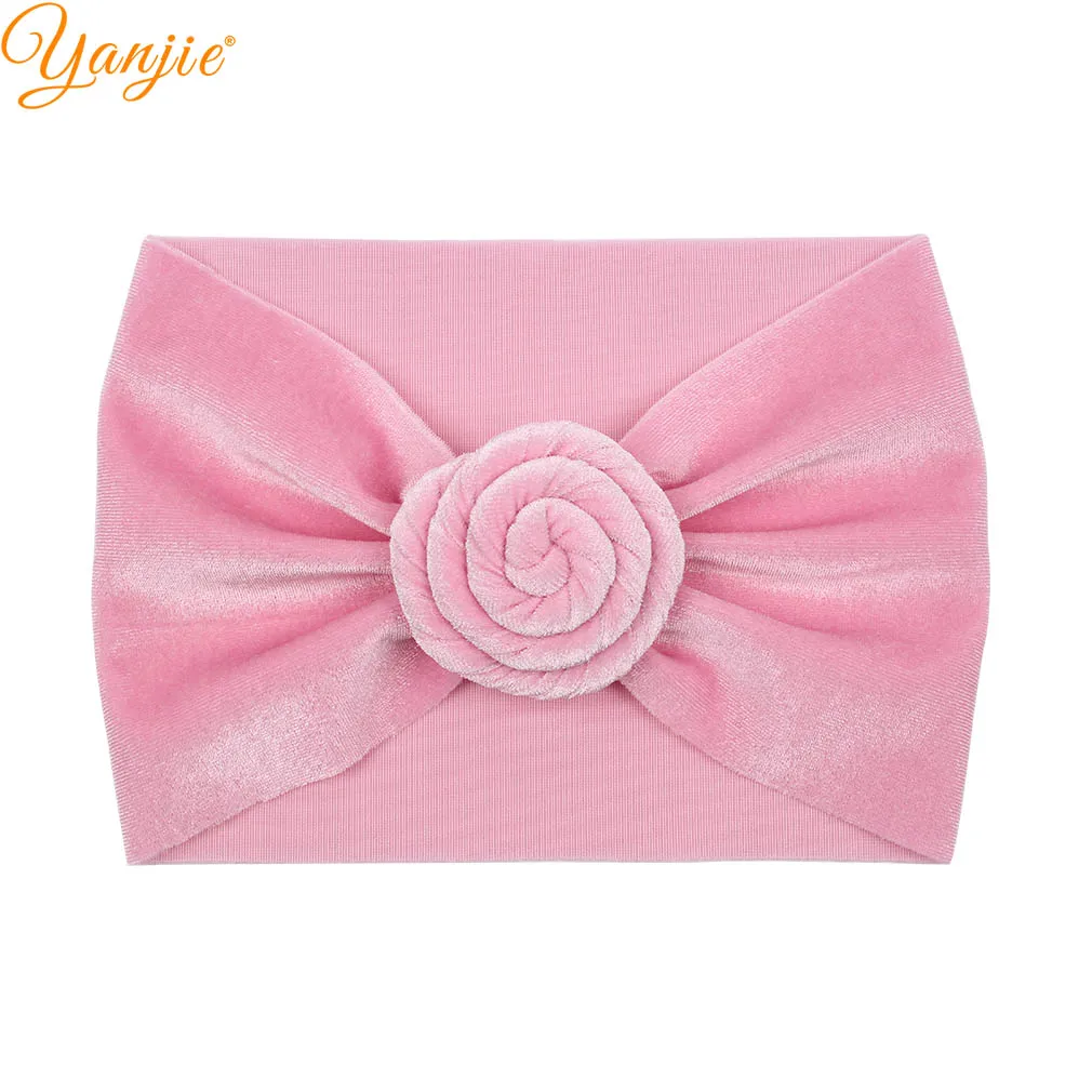 light pink Solid Soft Velvet Turban For Girls Headband Winter Velvet Ball Head Wrap Kids Hair Bands Hair Accessories - Цвет: light pink
