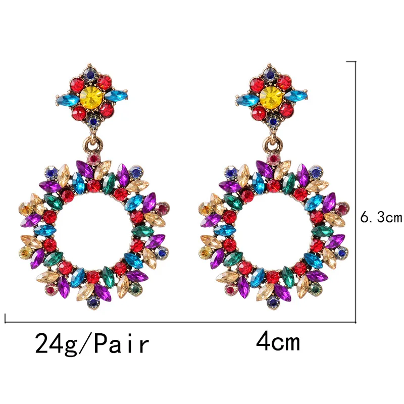 

Vintage Colorful Crystals Dangling Earrings Drop Jewelry Accessories Hanging Rhinestone Pendientes Bijoux For Women Wholesale