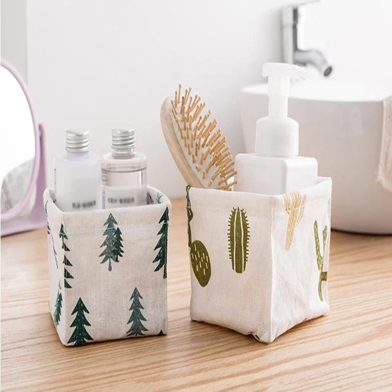 Fabric Desktop Storage Basket Sundries Makeup Organizer Case High Quality Striped Plant Printed Box 2019 New | Багаж и сумки