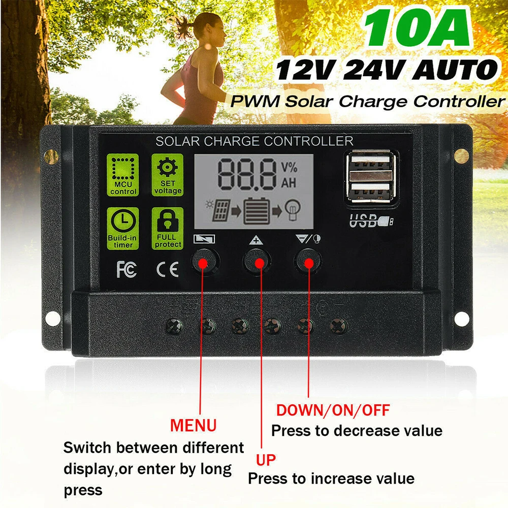 

50w Monocrystalline Solar Panel Dual USB Rechargeable Battery Mobile Phone Charger +10A Controller