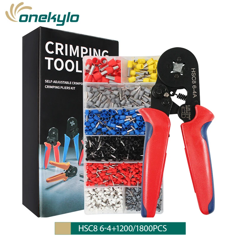

HSC8 6-4+1200/1800PCS SELF-ADJUSTABLE MINI-TYPE CRIMPING PLIER 0.25-10mm2 straight German Pliers hand tools Crimper Plier Set