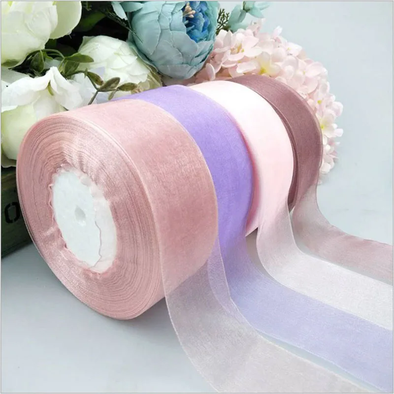 

45m Colorful Organza Satin Ribbons Roll Gift Wrapping Packing Box Material Party Decoration Christmas Ribbons Home DIY Supplies