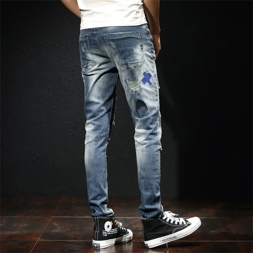 EH · MD®Рваные джинсы с надписью для мужчин мягкие повседневные свободные