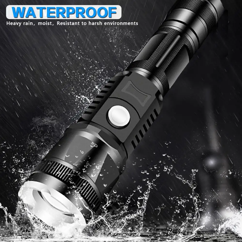 Super bright T6 LED flashlight tactical torch waterproof zoom DC charging lantern uses 18650 battery for best lighting outdoor | Лампы и