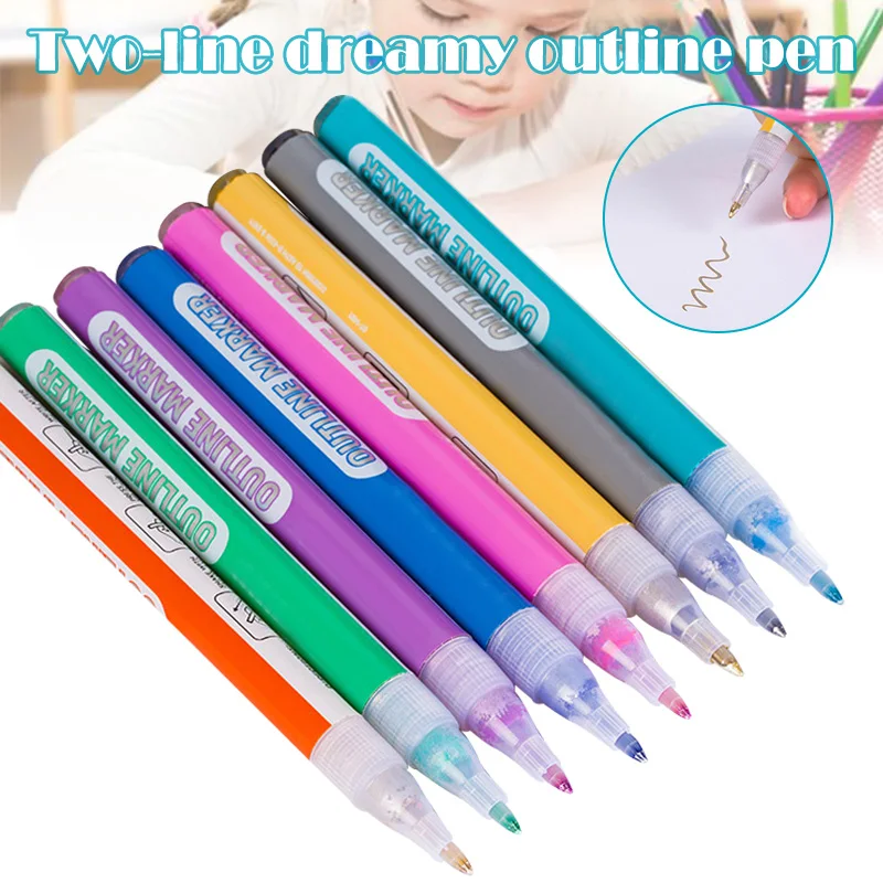 

8 цветов двойная линия контурная ручка маркер, фломастер для рисования ND998