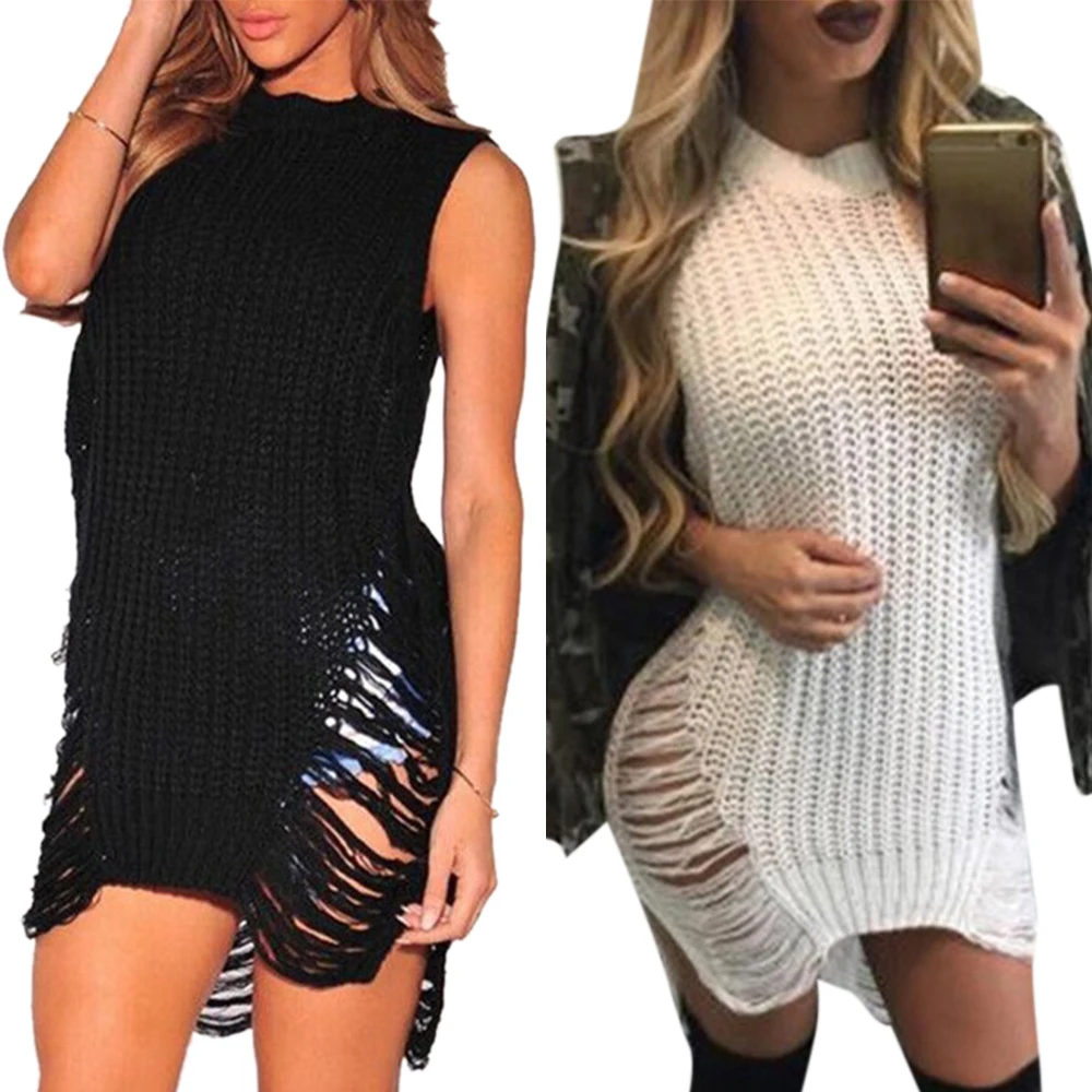 

Women Sweater Dress Winter Clothes 2020 O-neck Sexy Hollow Out Knitted Dress Pullover Female Long Sweaters