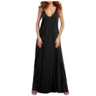 Женское длинное платье с открытой спиной, элегантное черное повседневное однотонное Плиссированное Платье макси с глубоким V-образным вырезом, платье для банкета, лето