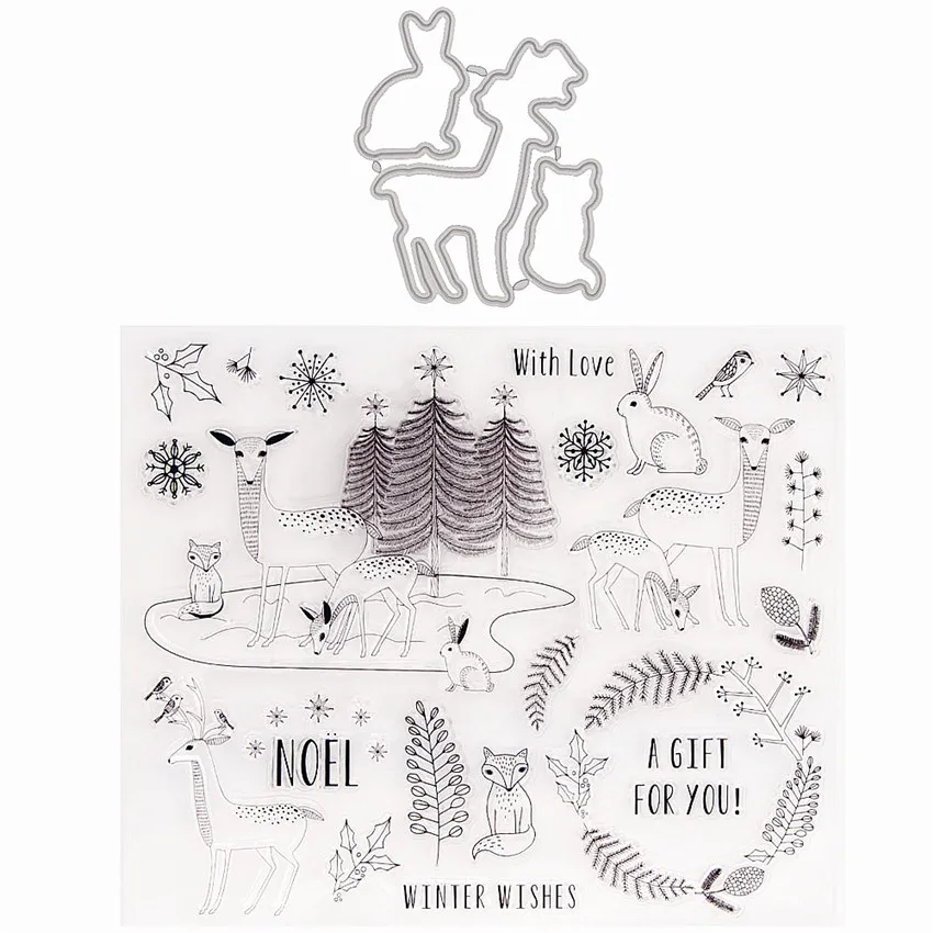 

Christmas Forest Clear Stamps suit Cutting die 19.5x16.5cm Silicone Seal TPR Halloween Roller stamps DIY Scrapbooking Card