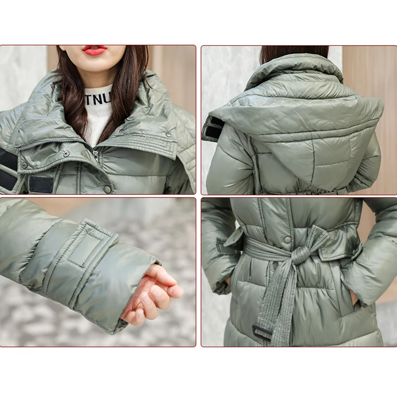 

New Long straight winter coat with Turtleneck pattern Casual sashes women parkas Deep pockets tailored collar stylish outerwear