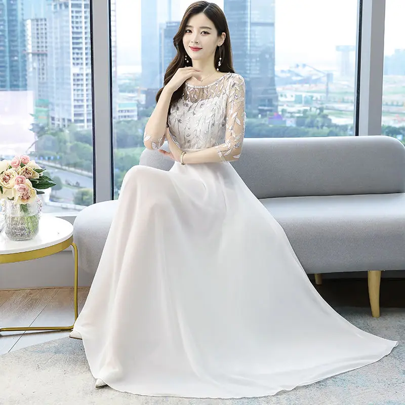 

Spring Summer Women Sexy O-neck Maxi Dress Autumn Vintage Embroidery Party Dress Casual Mesh Hollow Out Dresses Vestidos