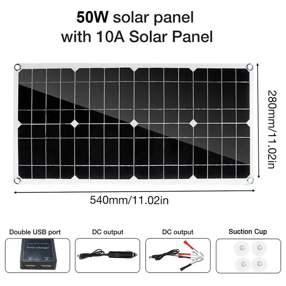 50W 18V Charging Solar Panel Board Monocrystalline 4 Level PWM Outdoor Cycling Hiking Camping Mobile Phones Tablets #Y2 | Электроника