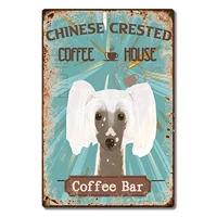 chinese crested dog pet coffee bar dog coffee house vintage plaque poster tin sign wall decor hanging metal decoration 12 x 8