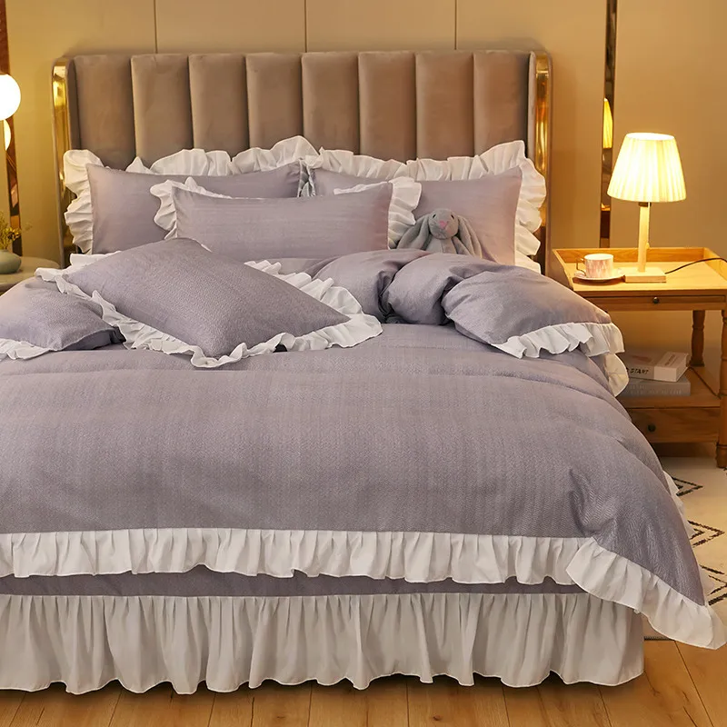 

Duvet Cover Set 4 Pieces Color Solid Ruffle Bedclothes Include Bedskirt Pillowcase Comforter Cover For Kids And Adult Oceania