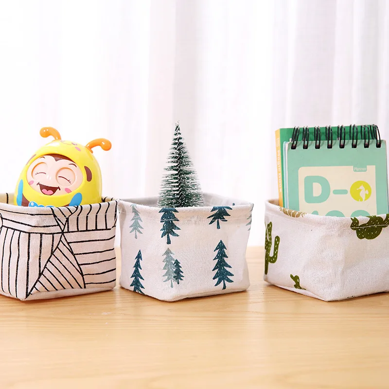 

Cotton And Linen Desktop Storage Box Desk Stationery Storage Basket Dressing Table Cosmetic Storage Box Pen Holder
