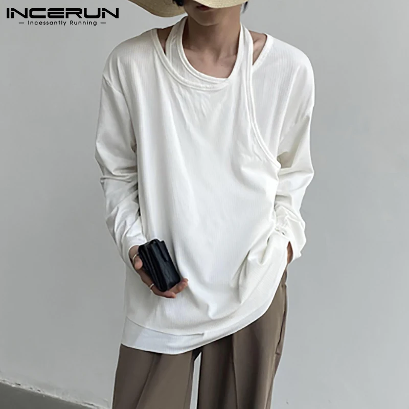 

Мужская футболка с длинным рукавом, однотонная, модная, повседневная, асимметричная, топ, Мужская одежда, уличная одежда, индивидуальные фут...