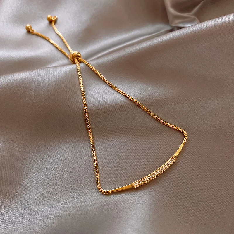 

2021 Korean New Design Fashion Jewelry Gold Plated Crystal Adjustable Bracelet Shiny Zircon Party Bracelet Valentine's Day Gift