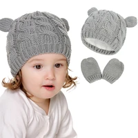 newborn baby infant toddler girls boys winter warm knit hat ear solid warm cute glove lovely beanie cap