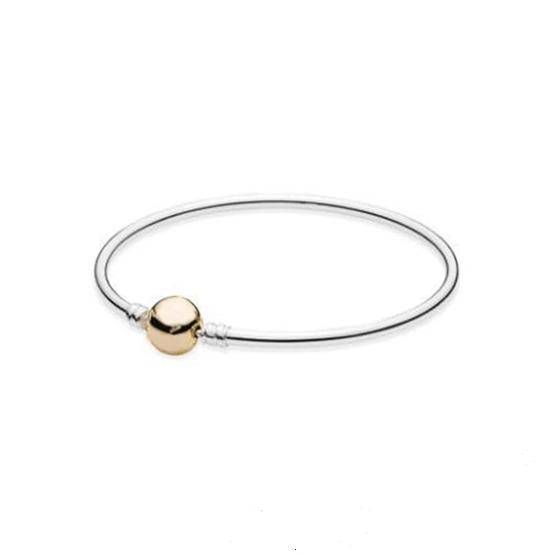 

Moments Bangle Bracelet 100% 925 Sterling Silver Moments Bangle Gold Clasps Bracelet Fit Original European Charms Diy Jewelry