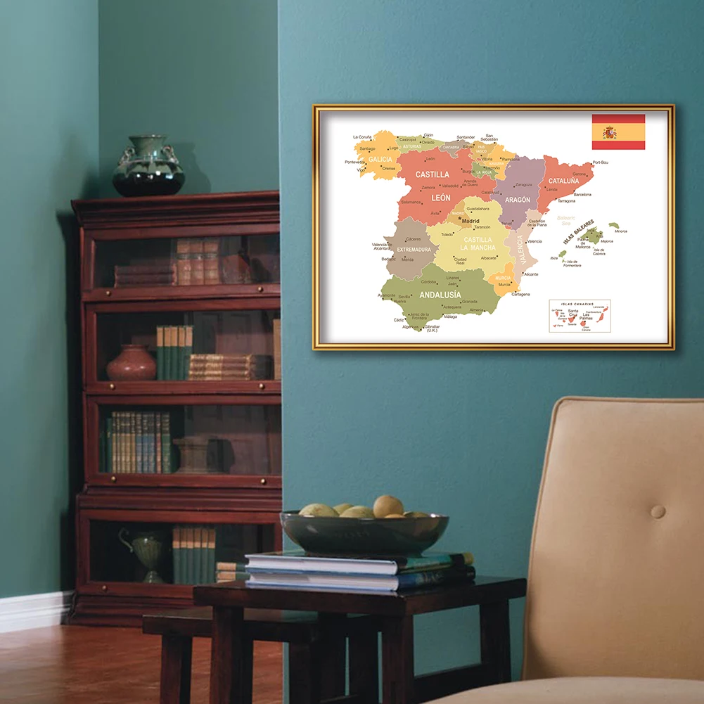 59*42cm The Spain Map In Spanish Wall Art Poster Eco-friendly Canvas Painting Living Room Home Decoration Travel School Supplies |