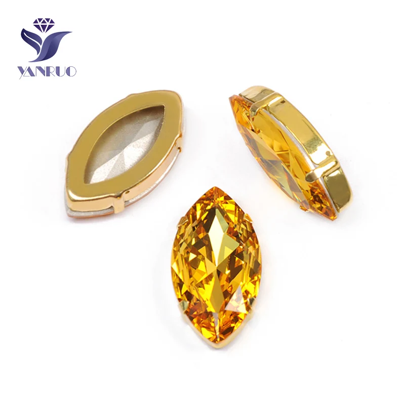 Light Topaz Yanruo 4227 в огранке маркиза, пришивной Камни DIY Точка назад Лошадь Глаза стекло шитье стразами Кристаллы большие стразы для рукоделия - Цвет: Light Topaz