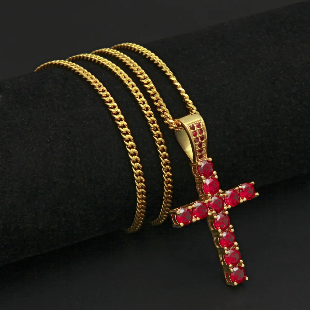 

2018 New arrived Men Gold color AAA Zircon Hiphop iced out Cross pendant necklaces Fashion Hip hop necklace unisex jewelry gifts