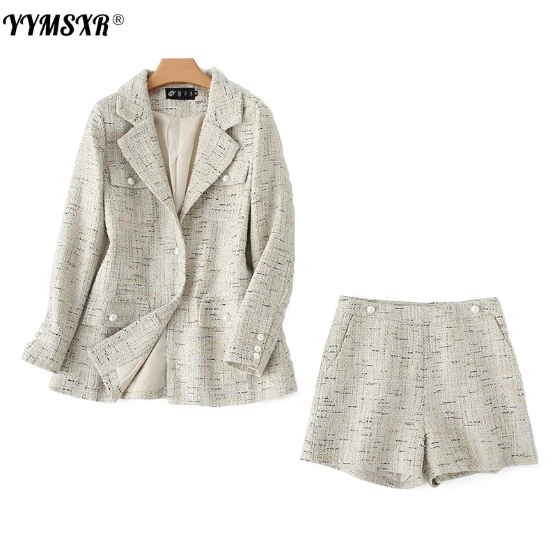 

Женский Повседневный костюм из двух предметов, повседневная шерстяная куртка и брюки, элегантный короткий костюм, Осень-зима 2020