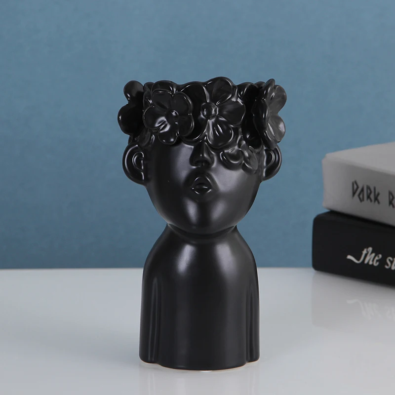 

Nordic Modern Ceramic Vase Face Art Vase Decoration Black and White Living Room Flower Arrangement Nordic Home Garden Decoration