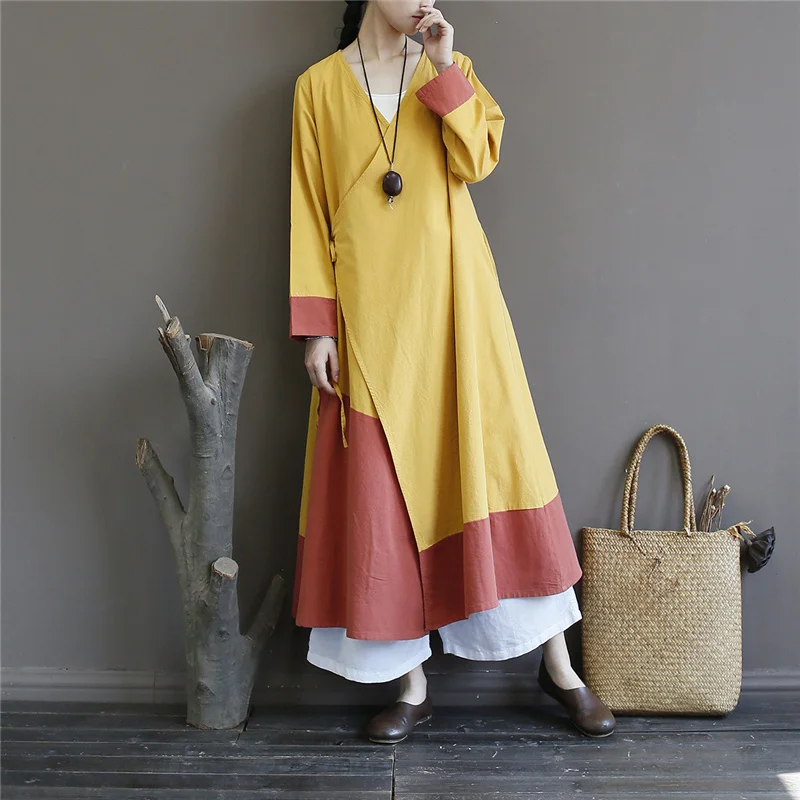 Женский Цветной Тренч в стиле пэчворк китайский стиль пальто осень 2019 длинный