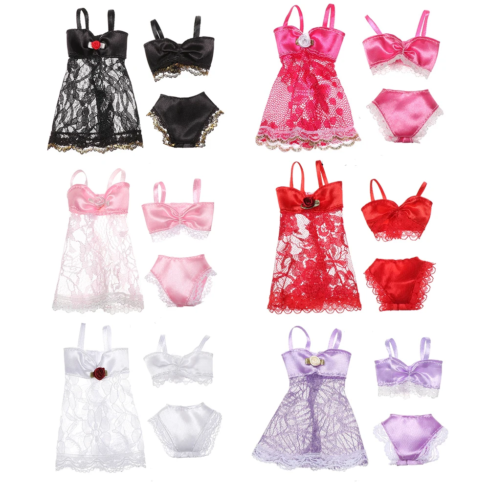 3Pcs/set Pajamas Colorful 3 In 1 Clothing Underwear Lingerie Bra Dress Lace Homewear Accessories Clothes for Barbie Doll DIY Toy