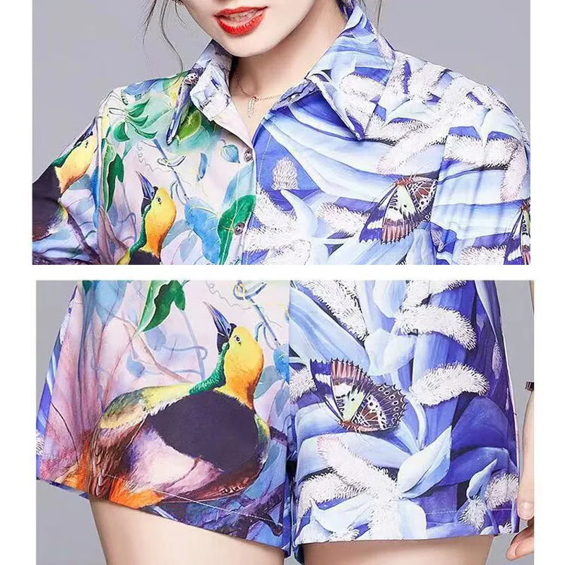 

ZALady Designer Fashion Streewear Summer Casual Shirts Tops And Shorts Woman Clothes Vintage Two Piece Set Suit Outfits femme