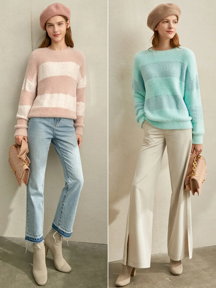 Женский свитер в полоску Amii повседневный Свободный пуловер Корейском стиле с