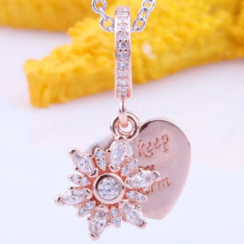 

Original 925 Sterling Silver New Style Snowflake And Heart Rose Gold Pendant Fit Pandora Women Bracelet & Necklace Diy Jewelry