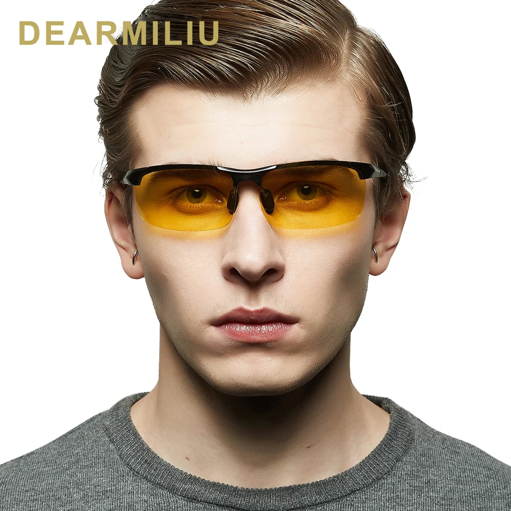 

Мужские спортивные очки DEARMILIU из алюминиево-магниевого сплава, очки ночного видения, поляризационные солнцезащитные очки в золотой оправе, ...