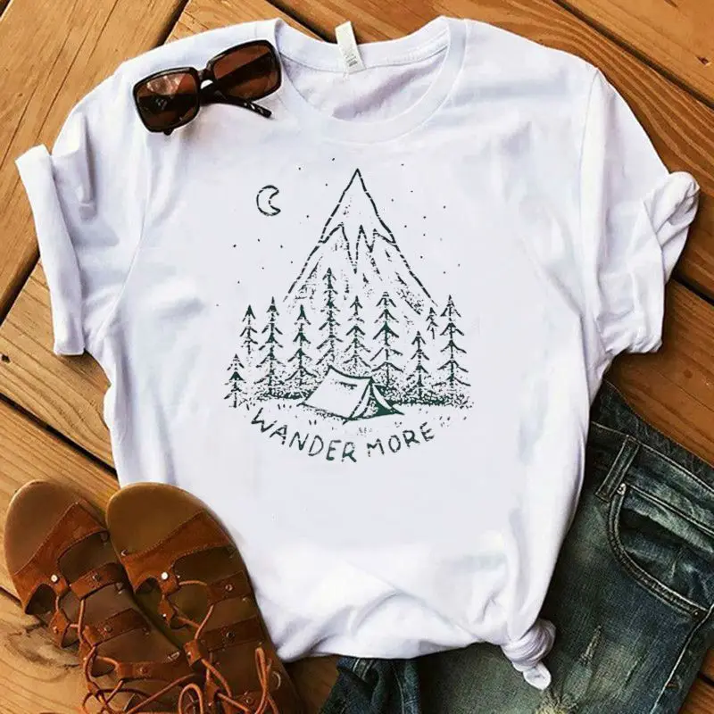 

Wander More Outside Print Women T-shirt Summer Casual Women T-shirt Short Sleeve Harajuku Tees Tops Ropa De Verano Mujer 2021