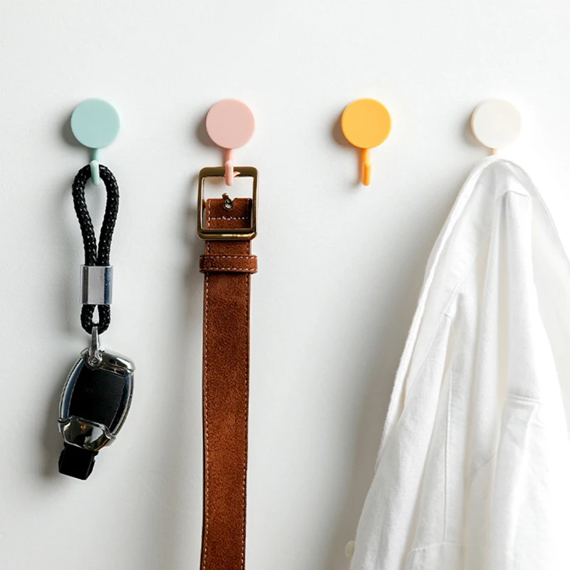 

10 шт./компл. однотонный крючок, милый стиль, Бесплатная Пробивка, без следов, круглые крючки для одежды, настенный декоративный крючок