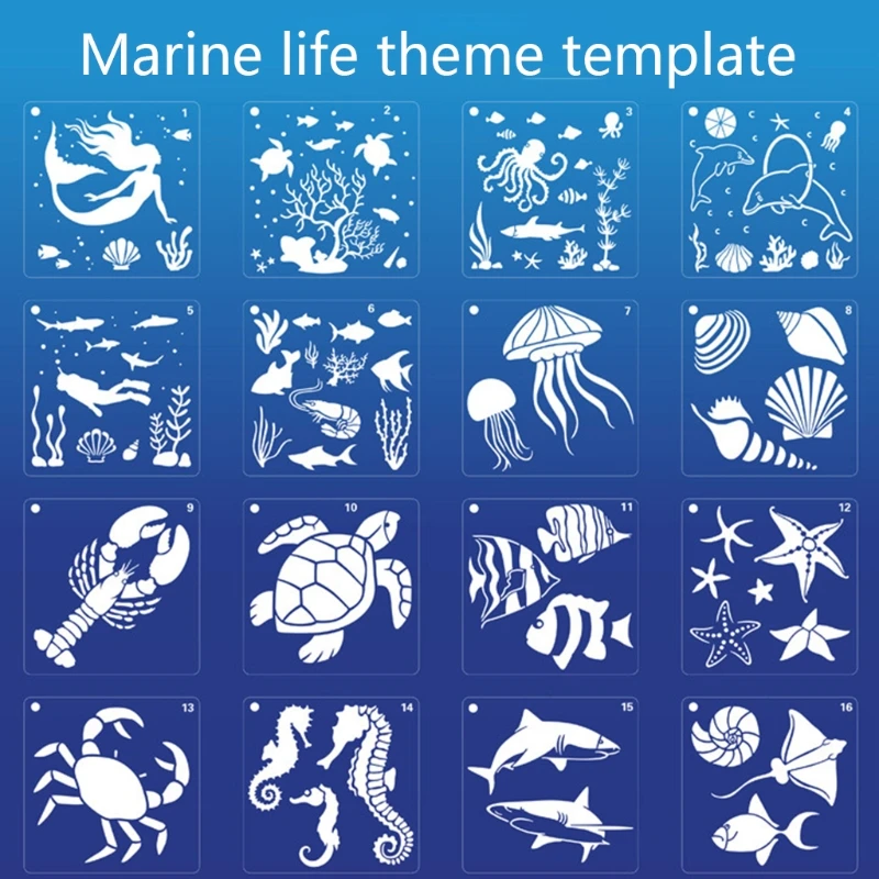 

16 Pcs Marine Life DIY Layering Stencil for Wall Painting Scrapbooking Coloring