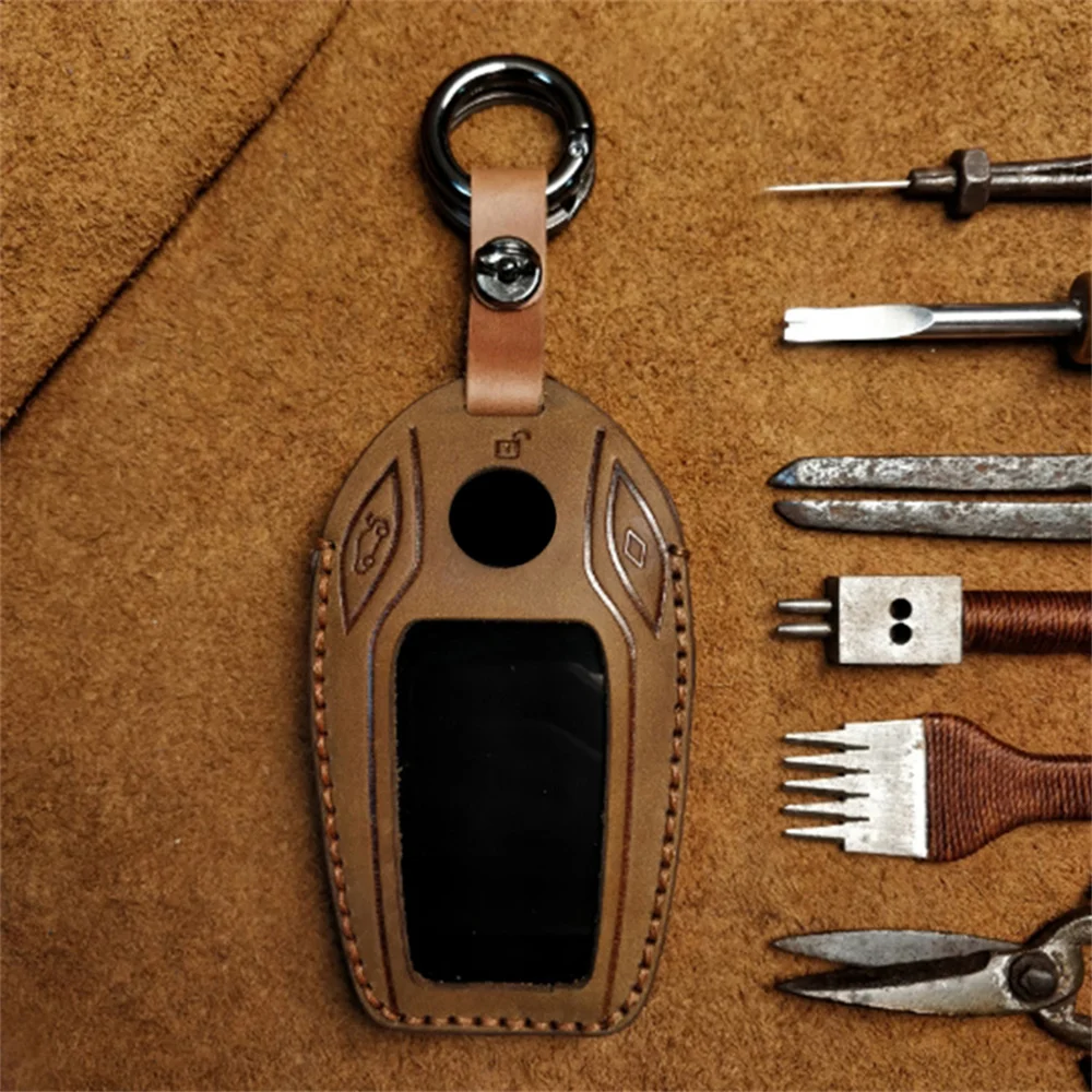 

Brown Car Remote Key Fob Case Cover Bag Car Key Protect Case Leather For BMW 7 Series G11 G12 2016 2017 Display Key Case