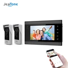 Jeatone 7-дюймовый беспроводной Wi-Fi IP Видеозвонок Домашний домофон с монитором ночного видения + 2 x Водонепроницаемая камера для дверного телефона,