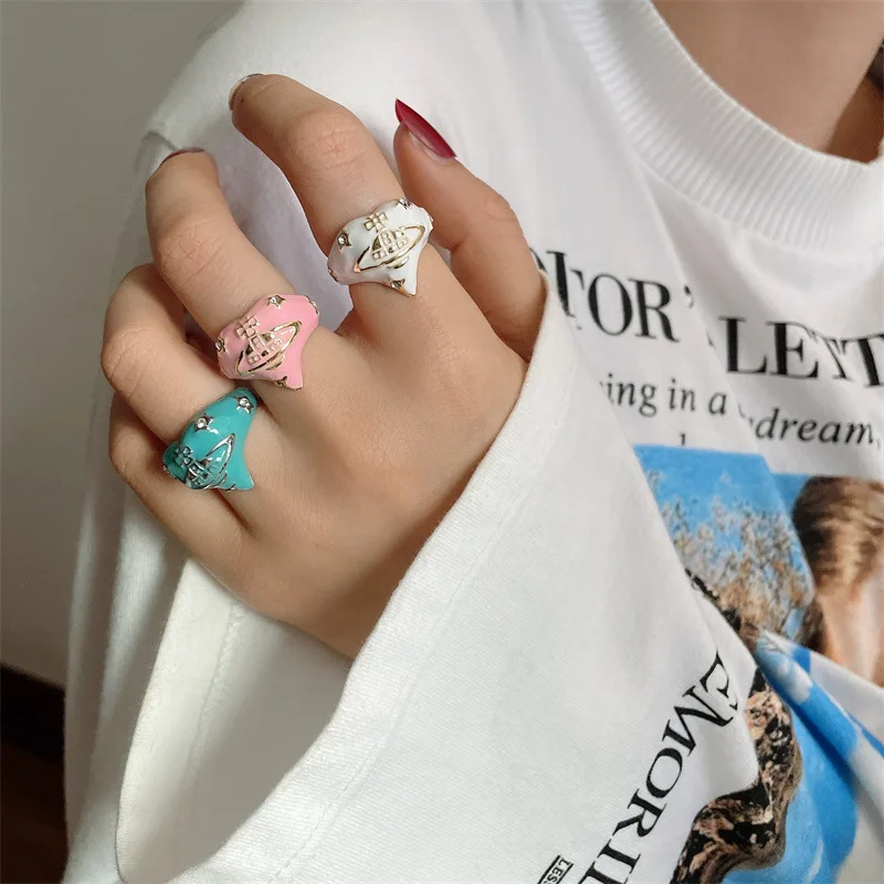 

Ins New Color Couple Ring Planet Drop Glaze Fashion Personality Exaggerated Macaron Enamel Jewelry for Women Men Unisex
