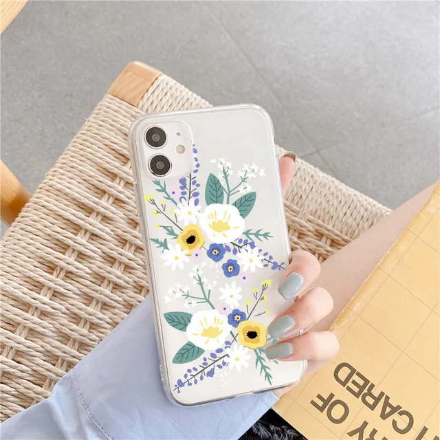 

Clear Phone Case For iPhone 11 Pro Max 6 6s 7 8 Plus XS XR X SE 2020 5S Love Heart Daisy Flowers Soft Silicone Cover Back Cases